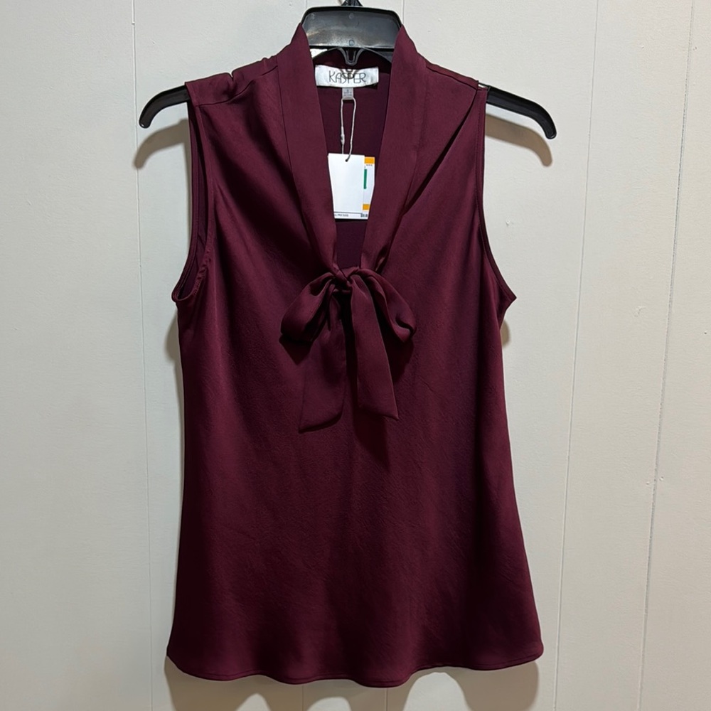 Kasper Red Sleeveless Blouse with Tie Front and Mandarin Collar